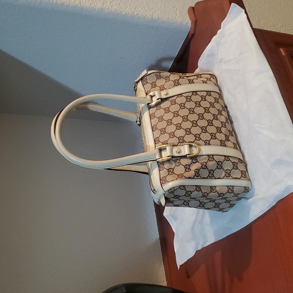 GUCCI GG Canvas D-Ring Vintage Abbey Bowler Boston Bag Beige - Picture 14 of 14
